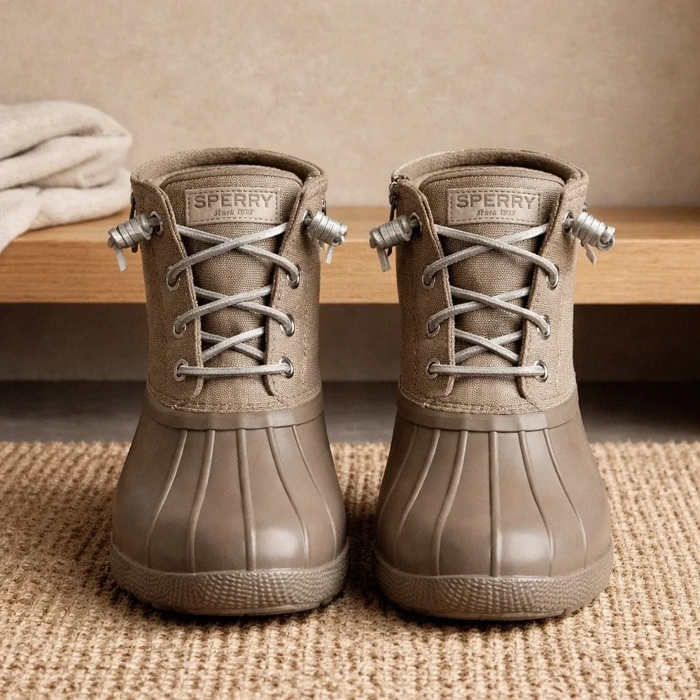 Sperry Duck Boots Women's Size‎ 5 Tan Waterproof Rain Snow Ankle Boots Lace Up